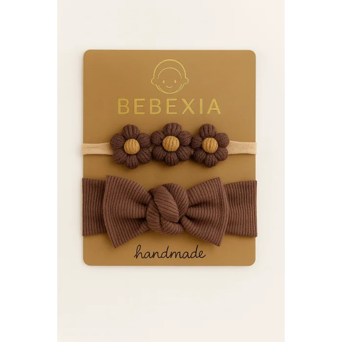 Bebexia Premium 3’lü Papatyalı Bandana Seti (0-3 Yaş) | %100 Pamuk & Elasten | Kız Bebek Saç Bandı
