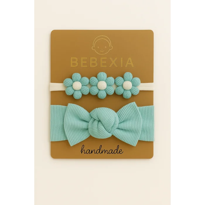 Bebexia Premium 3’lü Papatyalı Bandana Seti (0-3 Yaş) | %100 Pamuk & Elasten | Kız Bebek Saç Bandı