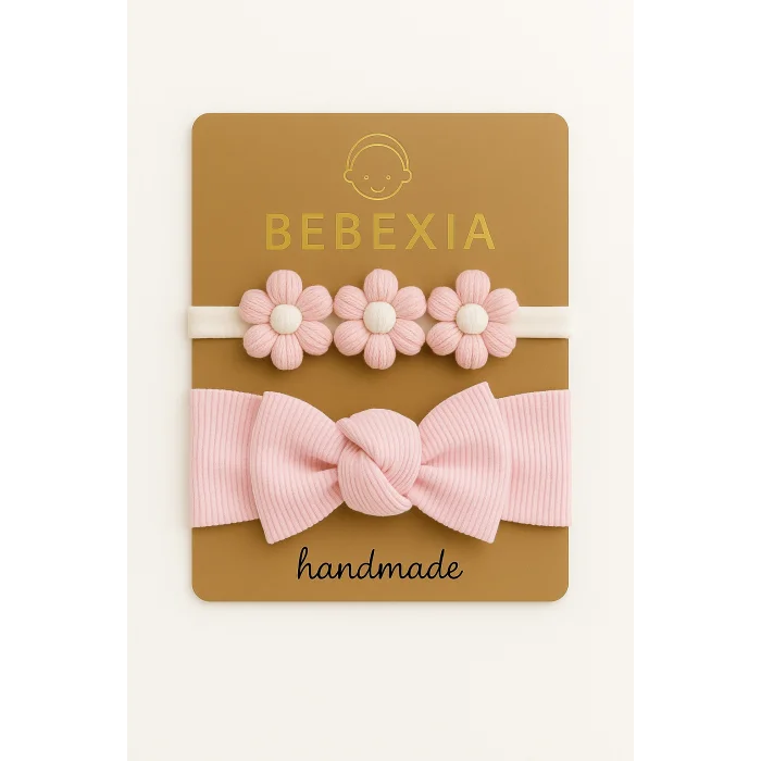 Bebexia Premium 3’lü Papatyalı Bandana Seti (0-3 Yaş) | %100 Pamuk & Elasten | Kız Bebek Saç Bandı