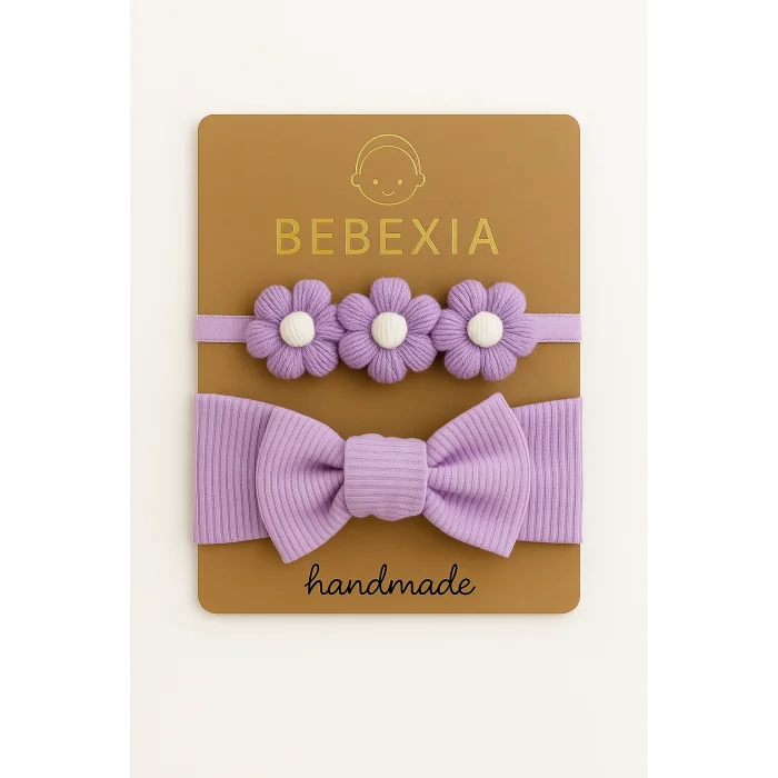 Bebexia Premium 3’lü Papatyalı Bandana Seti (0-3 Yaş) | %100 Pamuk & Elasten | Kız Bebek Saç Bandı