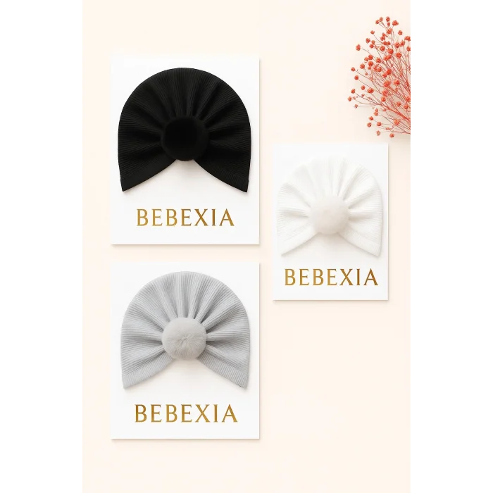 Bebexia Premium Üçlü Ponponlu Bone Seti