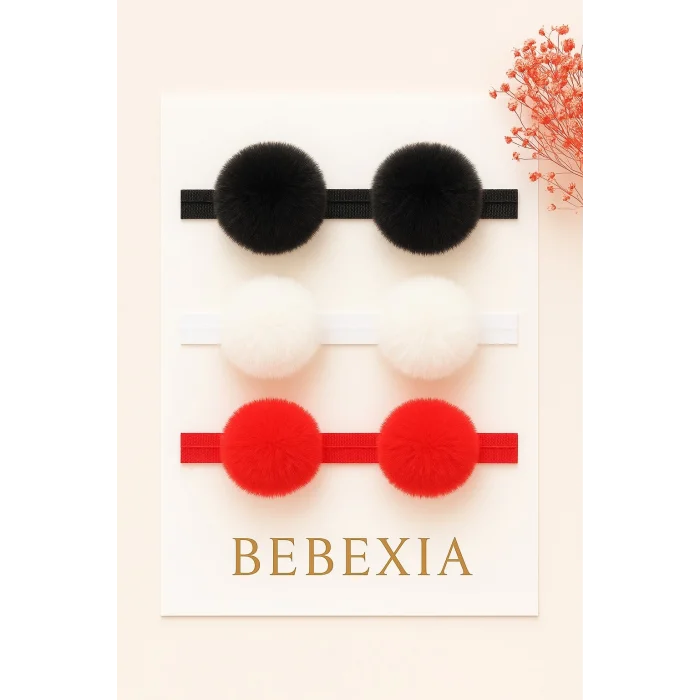 Bebexia Premium Üçlü Ponponlu Bandana