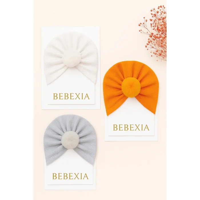 Bebexia Premium Üçlü Ponponlu Bone Seti