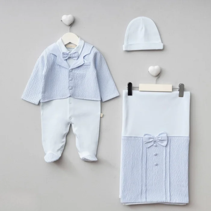 ERKEK 0-3 AY GOFRELİ BATTANİYE TULUM SET