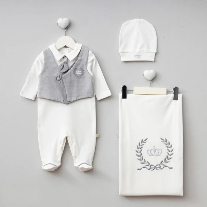 ERKEK 0-3 AY KRAVATLI BATTANİYE TULUM SET