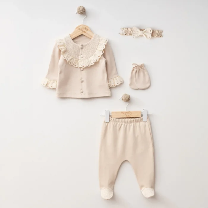 KIZ 0-3 AY BRODELİ ÖRME 4LÜ ZIBIN SET