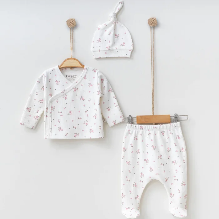 KIZ 0-3 AY ÇİÇEK BASKILI 3LÜ SET