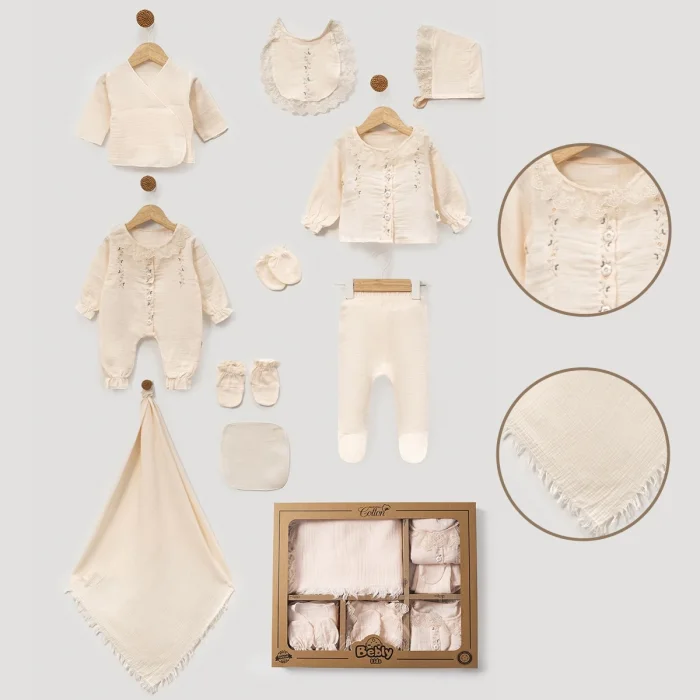 KIZ 0-3 AY ÇİÇEK NAKIŞ MÜSLİN 10LU SET