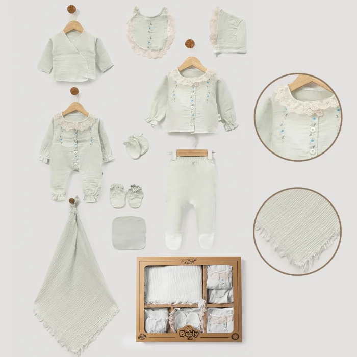 KIZ 0-3 AY ÇİÇEK NAKIŞ MÜSLİN 10LU SET