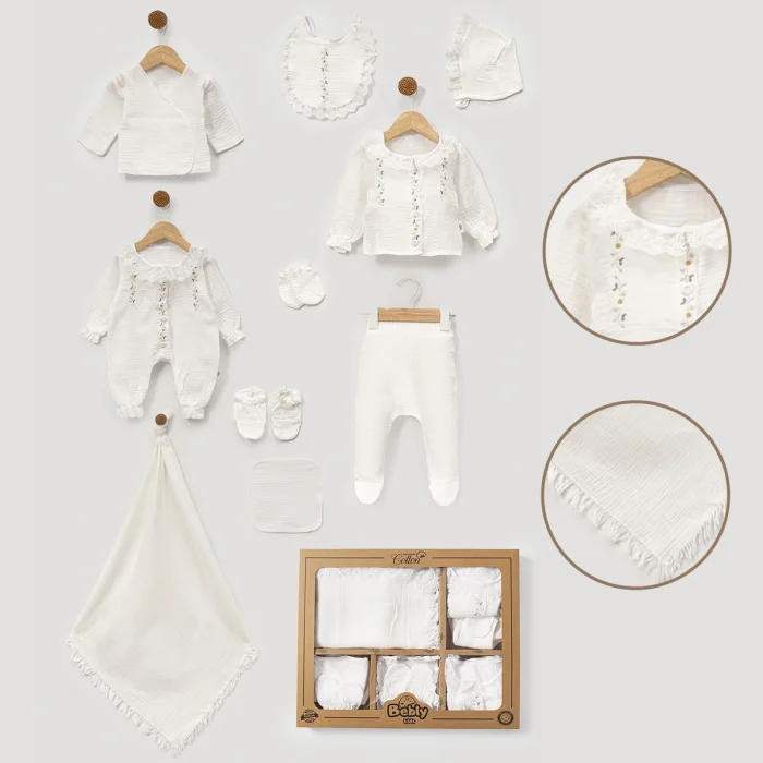KIZ 0-3 AY ÇİÇEK NAKIŞ MÜSLİN 10LU SET
