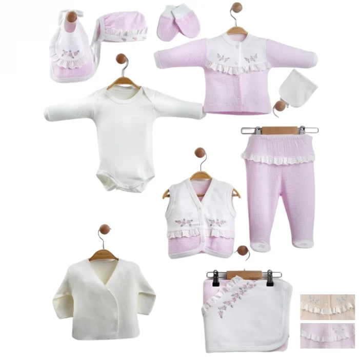 KIZ 0-3 AY ÇİÇEK NAKIŞ WAFFLE 10LU SET