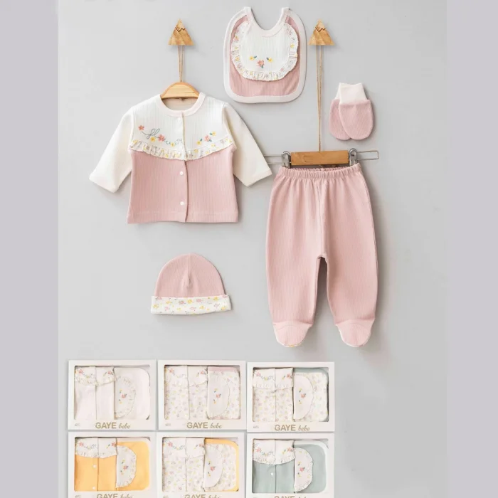 KIZ 0-3 AY ÇİÇEK NAKIŞLI 5Lİ SET