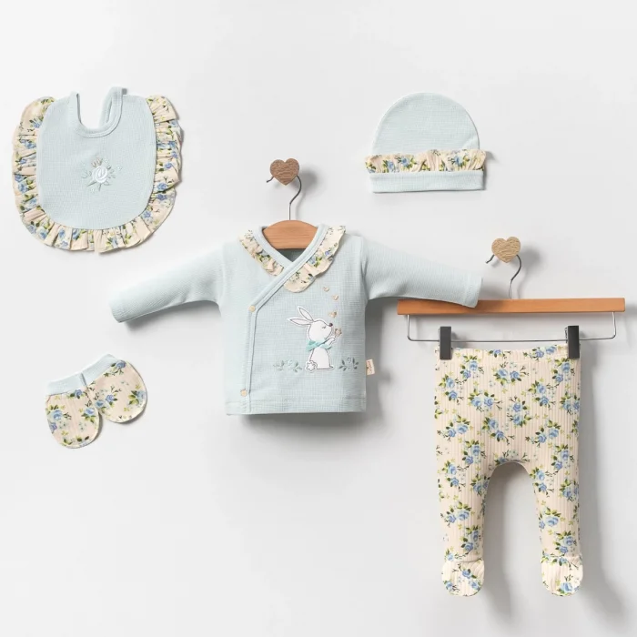 KIZ 0-3 AY ÇİÇEK TAVŞAN KUTULU 5Lİ SET