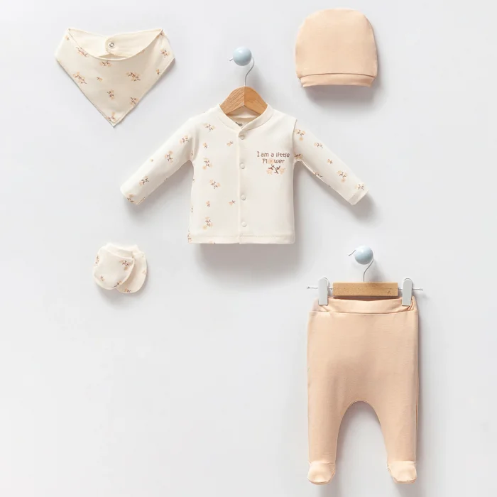 KIZ 0-3 AY ÇİÇEKLİ ÖNDEN AÇMALI 5Lİ SET