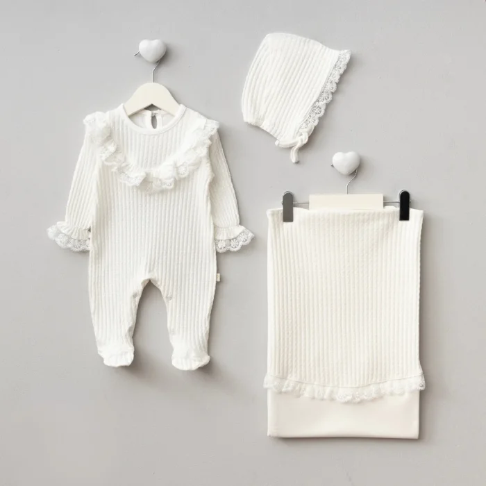 KIZ 0-3 AY DANTEL JAKARLI BATTANİYE TULUM SET