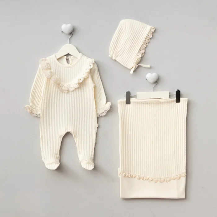 KIZ 0-3 AY DANTEL JAKARLI BATTANİYE TULUM SET