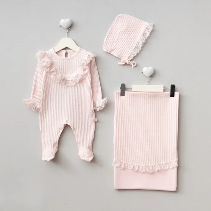 KIZ 0-3 AY DANTEL JAKARLI BATTANİYE TULUM SET