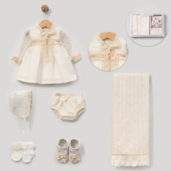 KIZ 0-3 AY DANTELLİ ELBİSELİ KUTULU SET