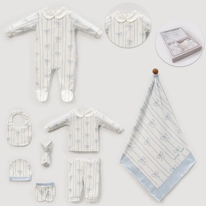 KIZ 0-3 AY FİYONKLU ÇİZGİLİ KUTULU SET