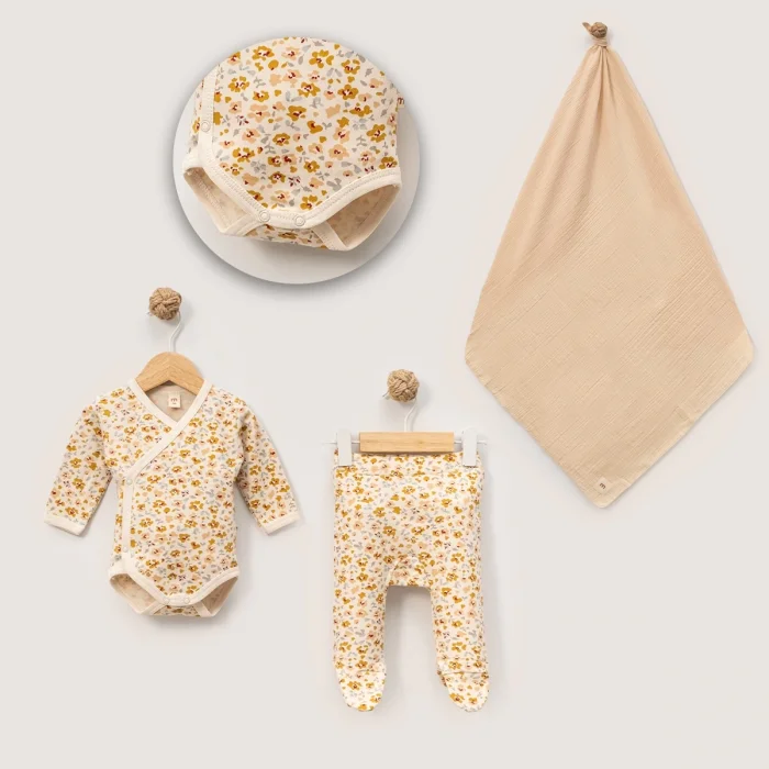 KIZ 3-6 AY ÇITIR ÇİÇEK BODY BATTANİYE SET