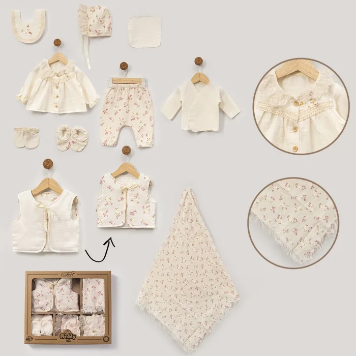 KIZ 0-3 AY ÇİÇEK KABARTMA MÜSLİN 10LU SET