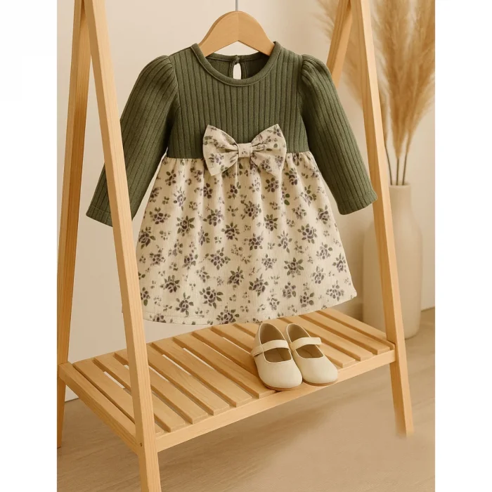 KIZ 3-6-9-12 AY ŞARDONLU ÇİÇEKLİ ELBİSE