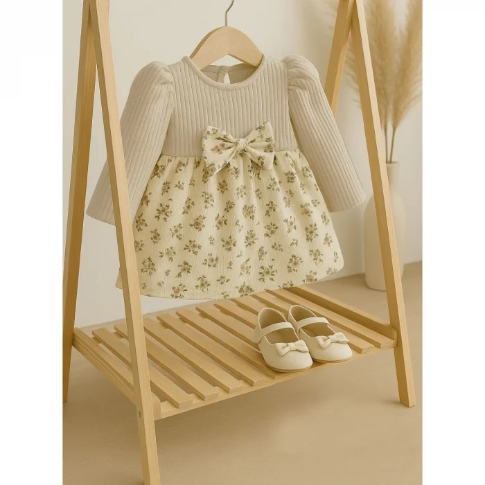 KIZ 3-6-9-12 AY ŞARDONLU ÇİÇEKLİ ELBİSE