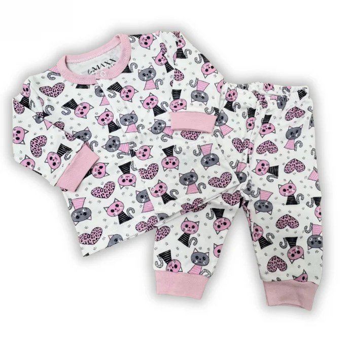 KIZ 3-6-9 AY KALPLİ KEDİLİ PİJAMA TAKIMI