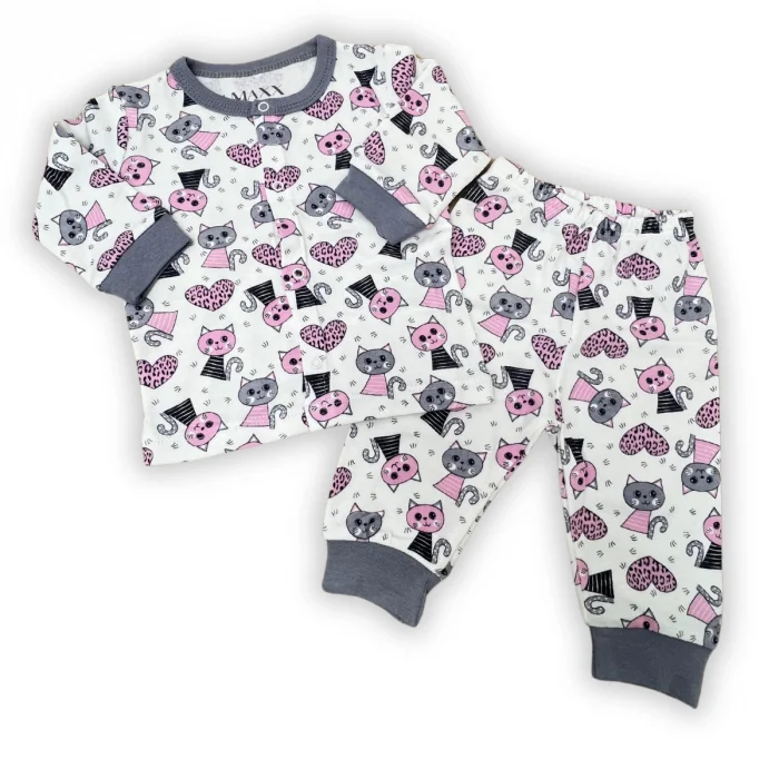 KIZ 3-6-9 AY KALPLİ KEDİLİ PİJAMA TAKIMI