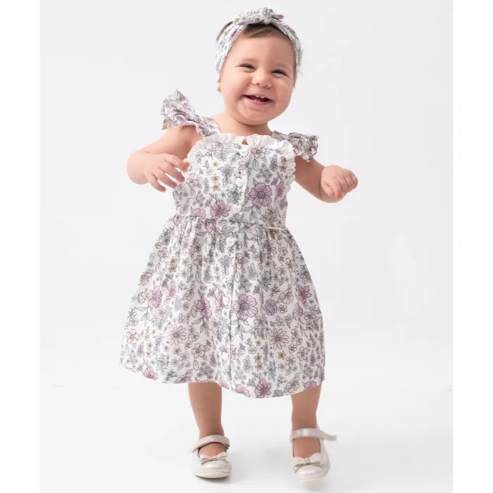 KIZ 6-9-12-18 AY FİSTOLU DÜĞMELİ ELBİSE