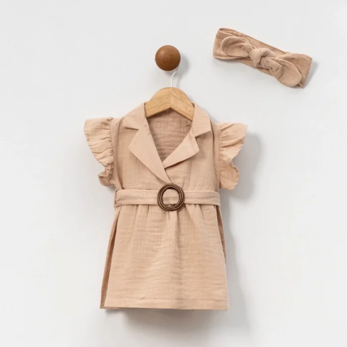 KIZ 6-9-12-18 AY KEMERLİ MÜSLİN ELBİSE