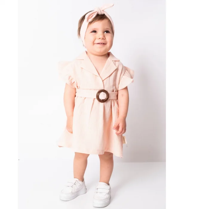 KIZ 6-9-12-18 AY KEMERLİ MÜSLİN ELBİSE