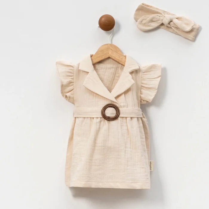 KIZ 6-9-12-18 AY KEMERLİ MÜSLİN ELBİSE