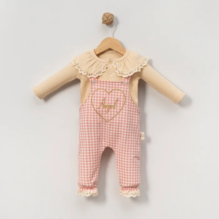 KIZ 3-6-9-12 AY ANGEL SALOPETLİ TAKIM PUDRA