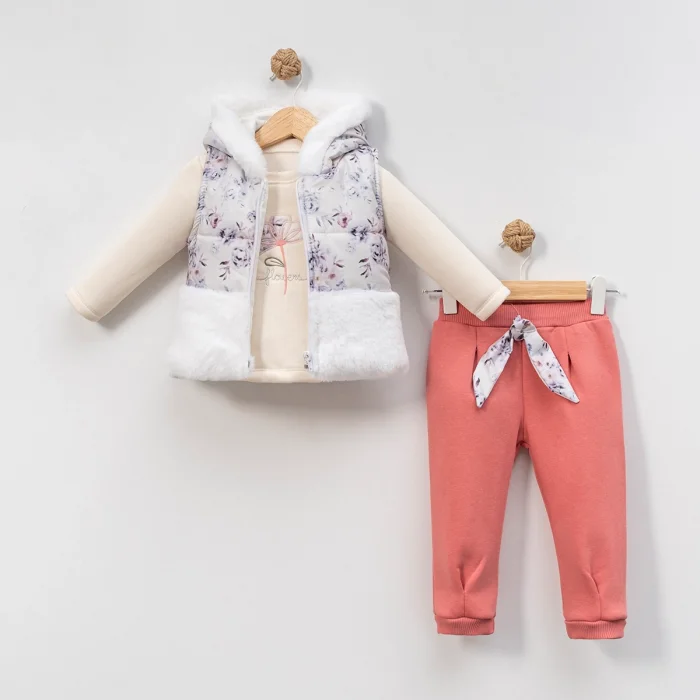 KIZ 9-12-18 AY PELUŞ YELEKLİ 3LÜ TAKIM