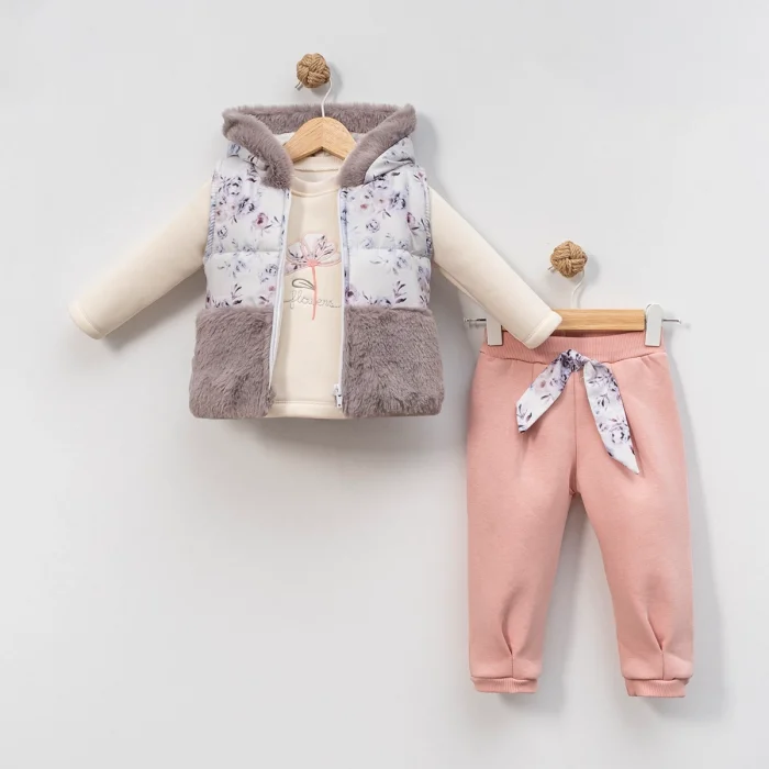 KIZ 9-12-18 AY PELUŞ YELEKLİ 3LÜ TAKIM