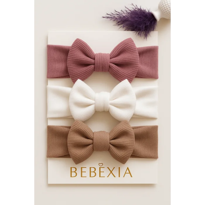 Kız Bebek 3’lü Fiyonk Bandana Seti (0-3 Yaş) | Pamuklu ve Elastik