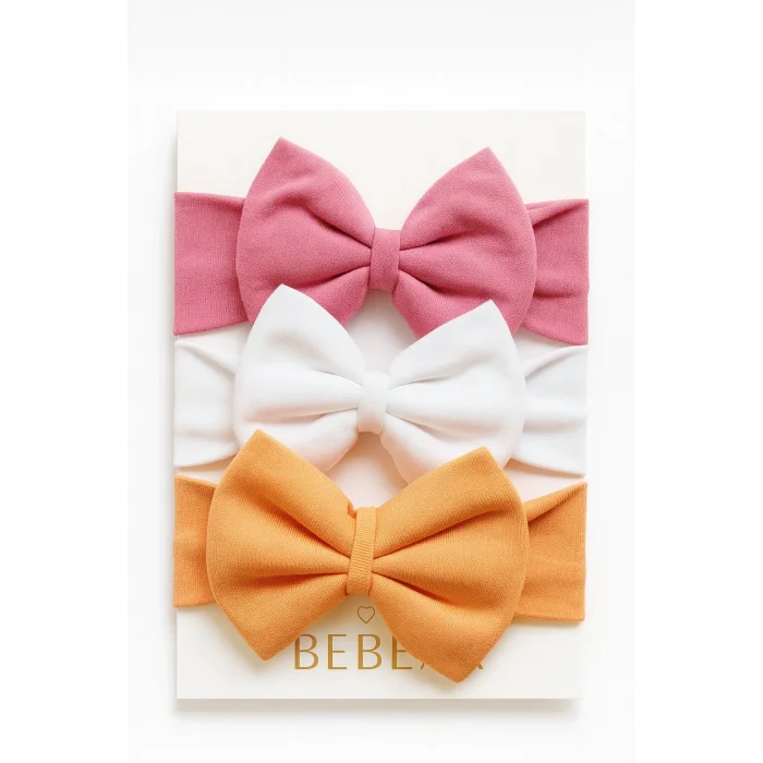 Kız Bebek 3’lü Fiyonk Bandana Seti (0-3 Yaş) | Pamuklu ve Elastik