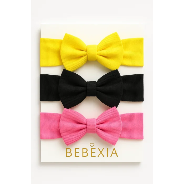 Kız Bebek 3’lü Fiyonk Bandana Seti (0-3 Yaş) | Pamuklu ve Elastik