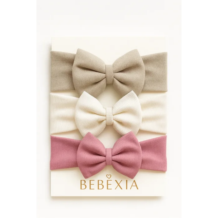 Kız Bebek 3’lü Fiyonk Bandana Seti (0-3 Yaş) | Pamuklu ve Elastik