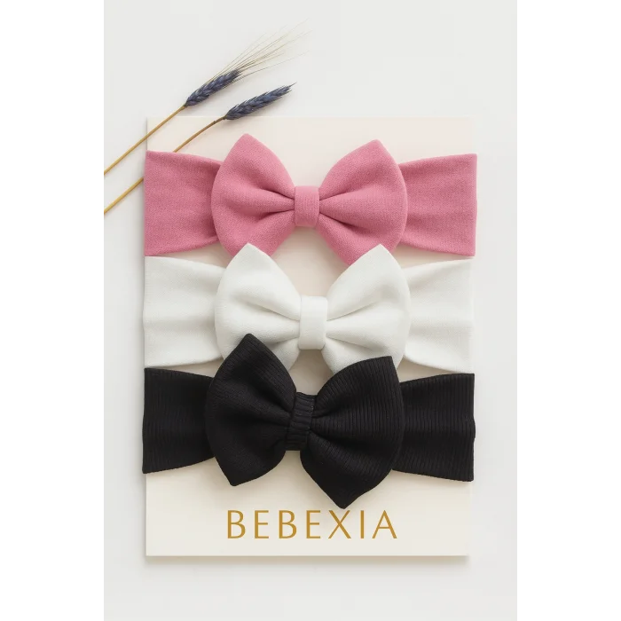 Kız Bebek 3’lü Fiyonk Bandana Seti (0-3 Yaş) | Pamuklu ve Elastik