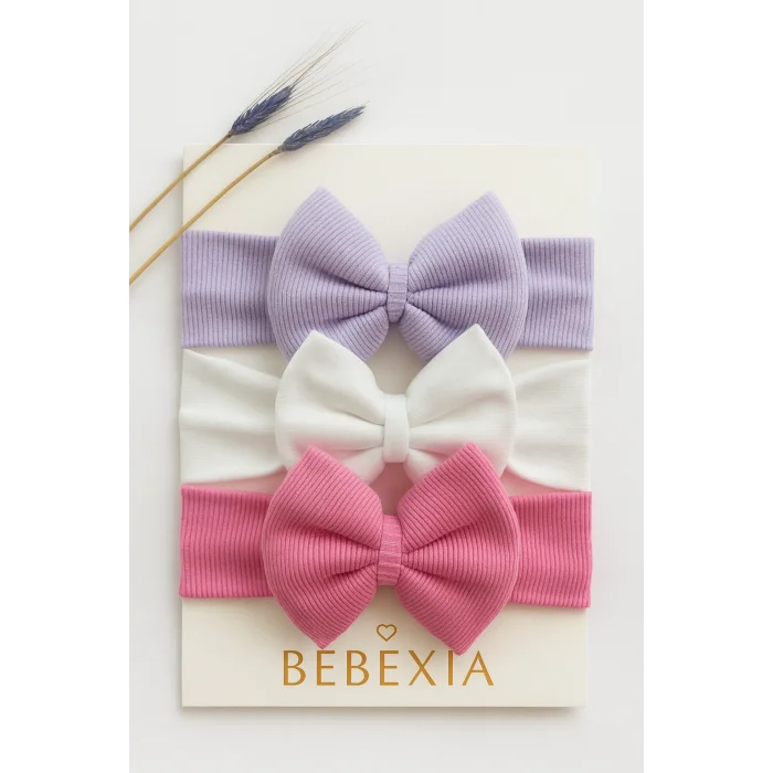 Kız Bebek 3’lü Fiyonk Bandana Seti (0-3 Yaş) | Pamuklu ve Elastik