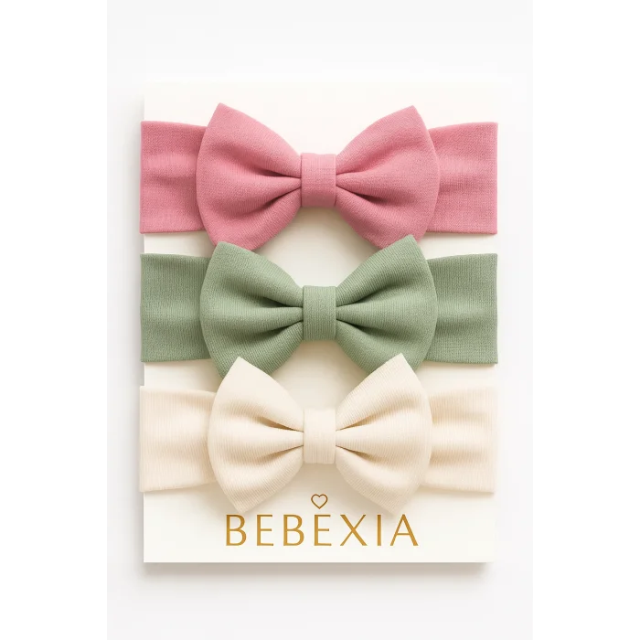 Kız Bebek 3’lü Fiyonk Bandana Seti (0-3 Yaş) | Pamuklu ve Elastik