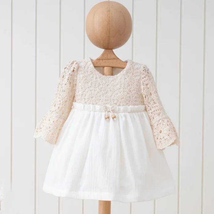 KIZ 6-9-12-18-24 AY BONCUKLU UZUN KOL ELBİSE