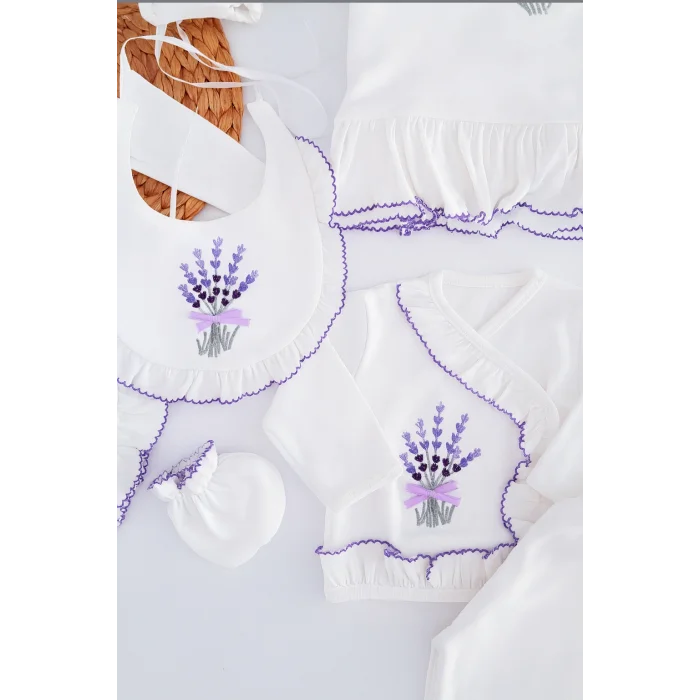 Lavanta Nakışlı 10 Parça Hastane Çıkış Seti