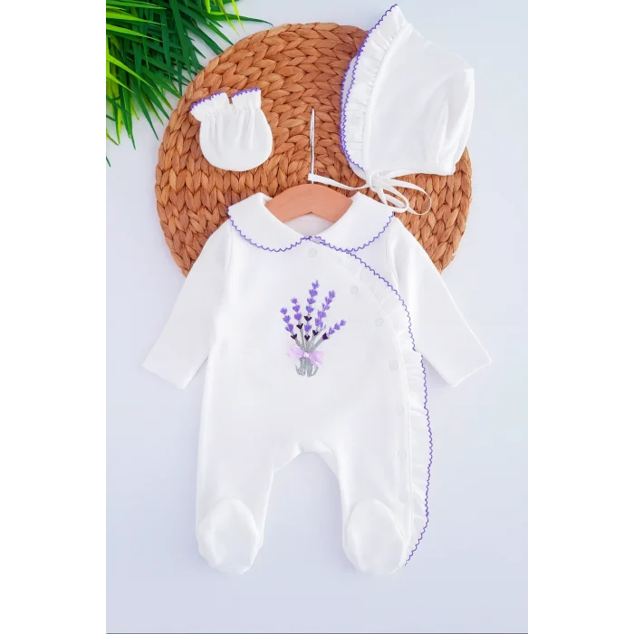 Lavanta Nakış Kroşetalı 3 Parça Tulum