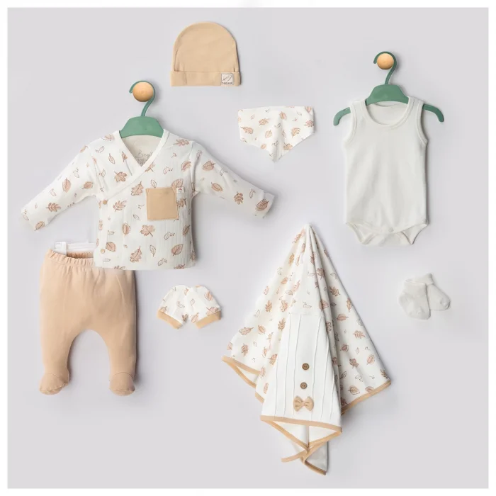 UNISEX 0-3 AY NATUREL YAPRAKLI 8Lİ SET