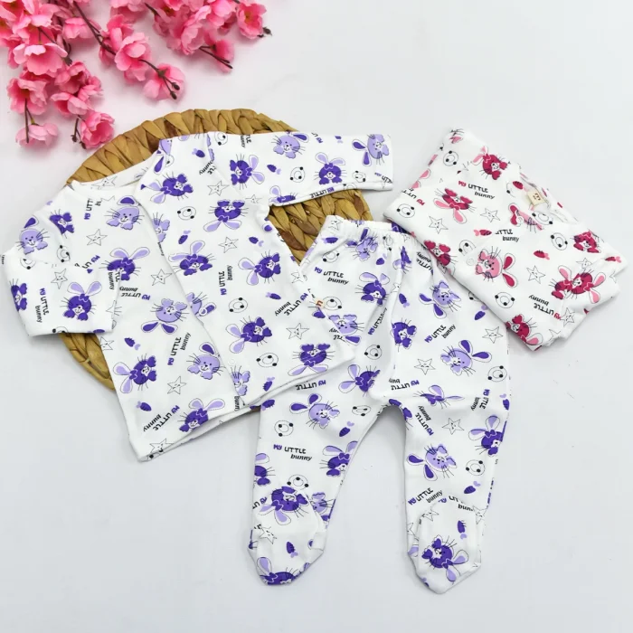 KIZ 0-3-6 AY TAVŞAN BASKILI PİJAMA TAKIMI