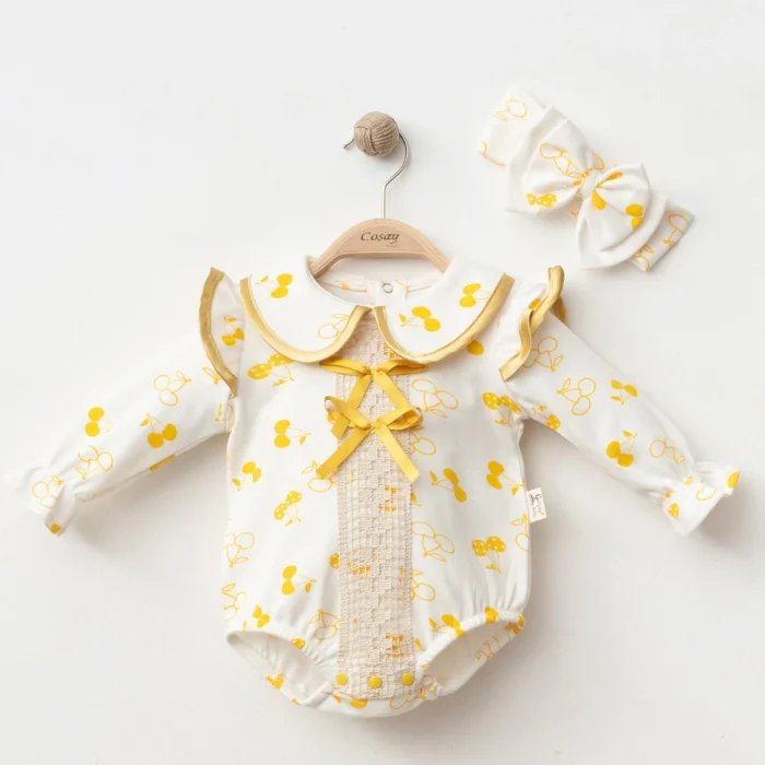 KIZ 3-6-9 AY KİRAZLI FİYONKLU ROMPER