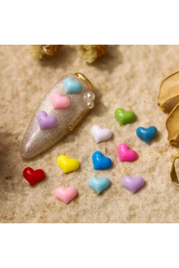 Renkli Kalp Figürlü Nail Art Süsü - 20 Adet